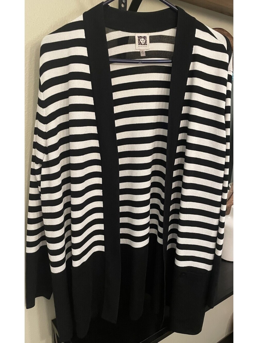 ANNE KLEIN Open Cardigan Jacket Black White Striped “Malibu” Pockets Women's 2X